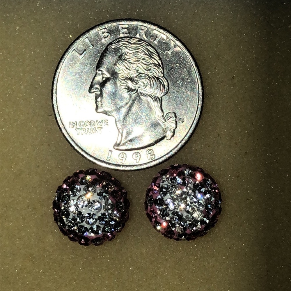 Pink Ombré and Silver Tone CZ  Rhinestone Ball Stud Boho Earrings - Picture 5 of 6